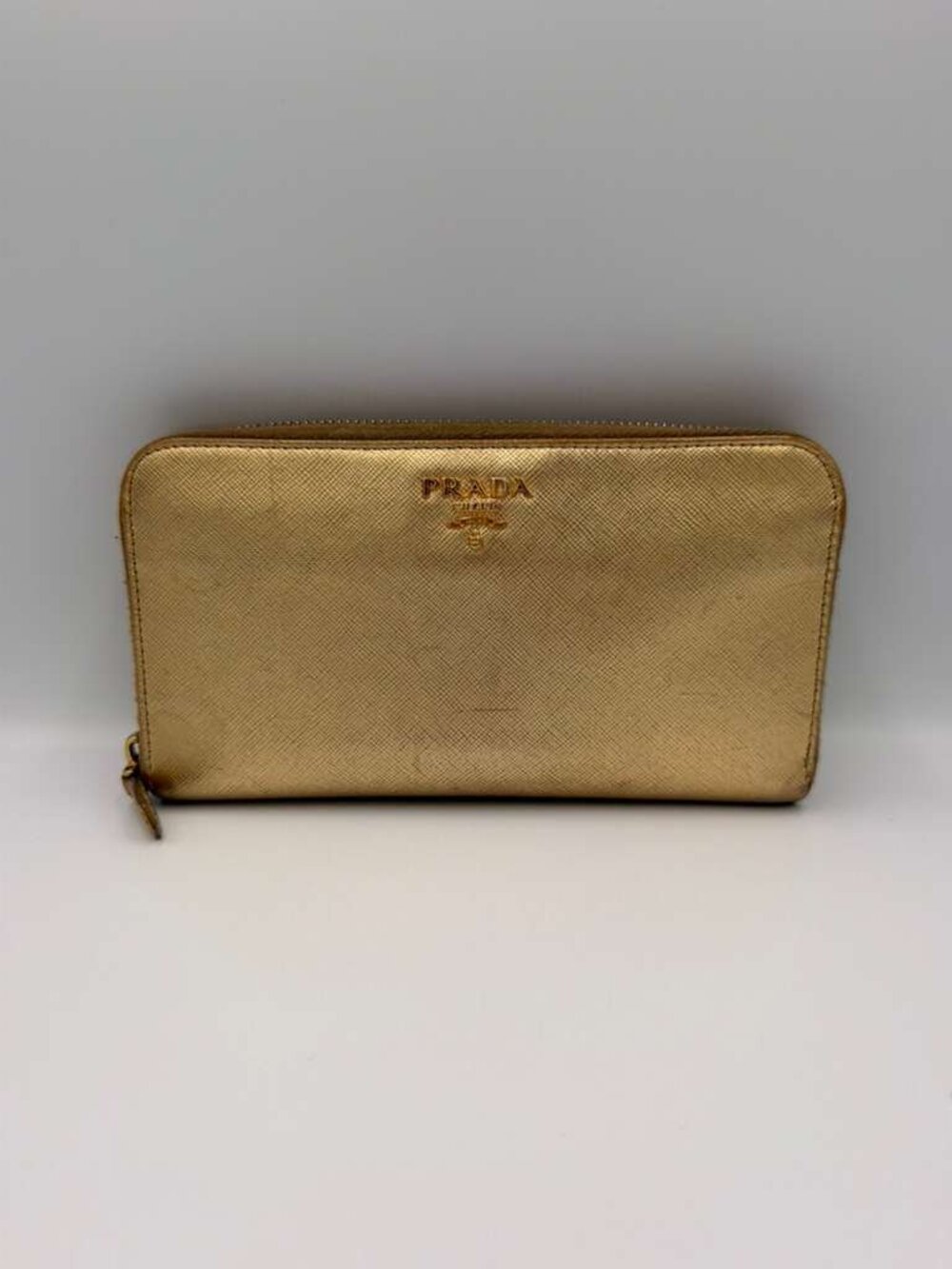 Prada Saffiano Metal Zip Wallet — Pirite Gold